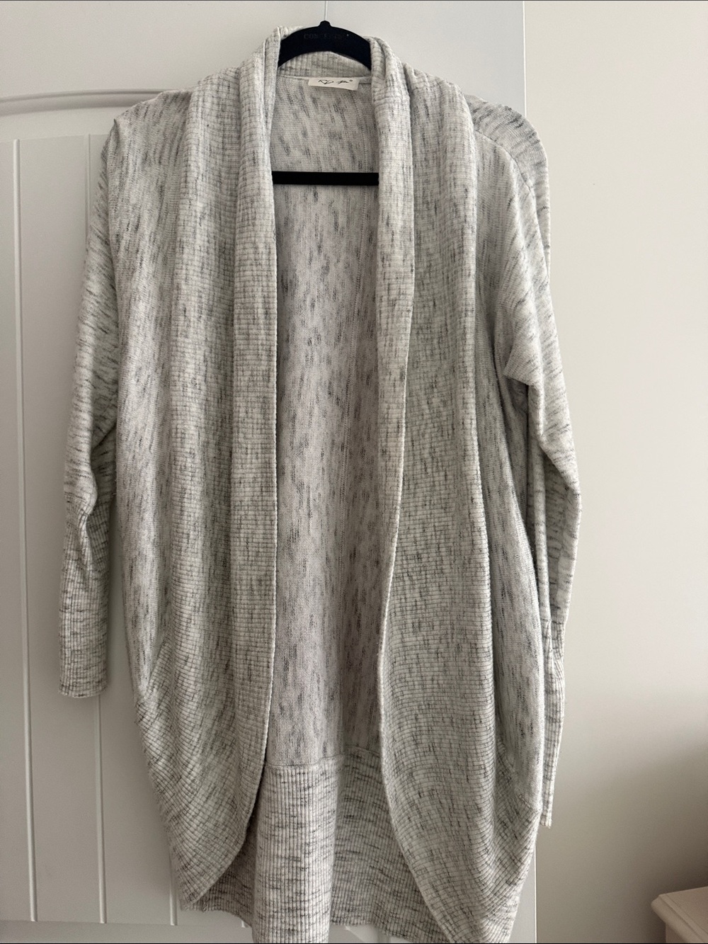 RD Style Heather Light Gray Open-Front Draped Cardigan